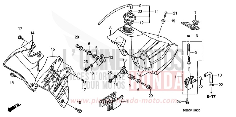 RESERVOIR A CARBURANT de XR650R FIGHTING RED (R134) 2005