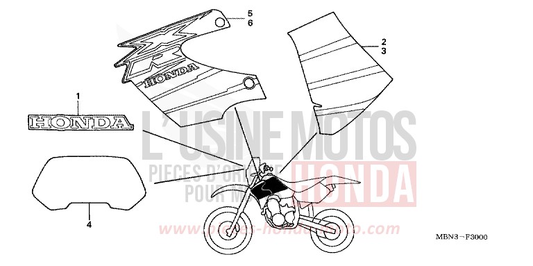 RAYURE (XR650RY) de XR650R FIGHTING RED (R134) 2000