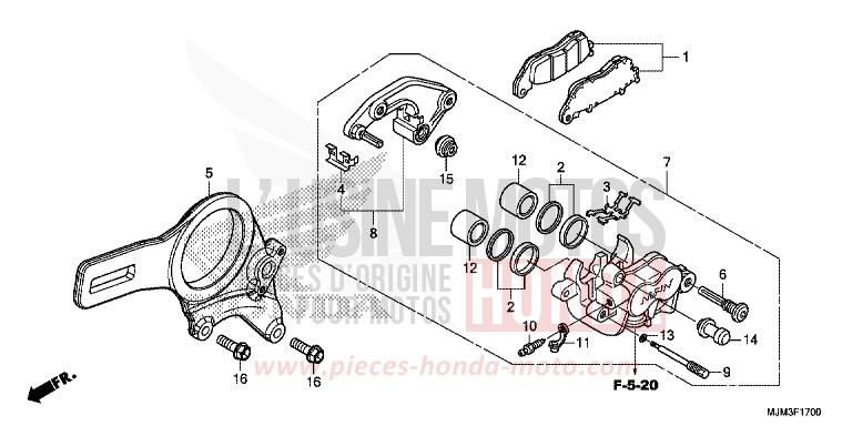 ETRIER DE FREIN ARRIERE de VFR800F PEARL GLARE WHITE (NHB53) 2014