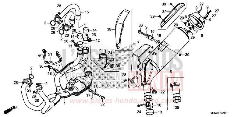SILENCIEUX D'ECHAPPEMENT de VFR800F PEARL GLARE WHITE (NHB53) 2014