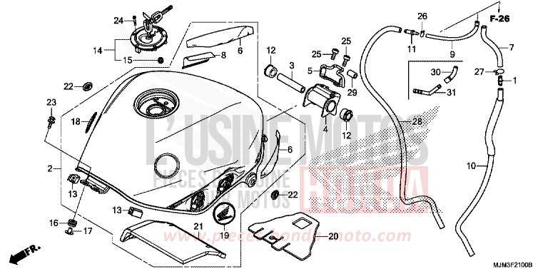 RESERVOIR A CARBURANT de VFR800F VICTORY RED (R334) 2017