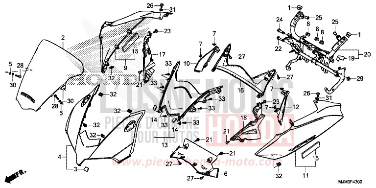 PANNEAU SUPERIEUR de VFR800F VICTORY RED (R334) 2017