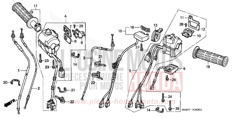COMMUTATEUR/CABLE (GL1500A) de Goldwing CANDY SPECTRA RED (R176) 1997