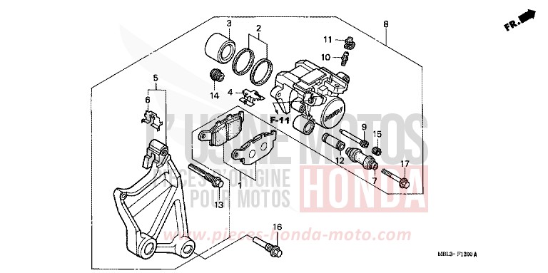 ETRIER DE FREIN ARRIERE (NT650VW/X/Y/1) de Deauville ELEGANT BEIGE METALLIC (YR217) de 2001