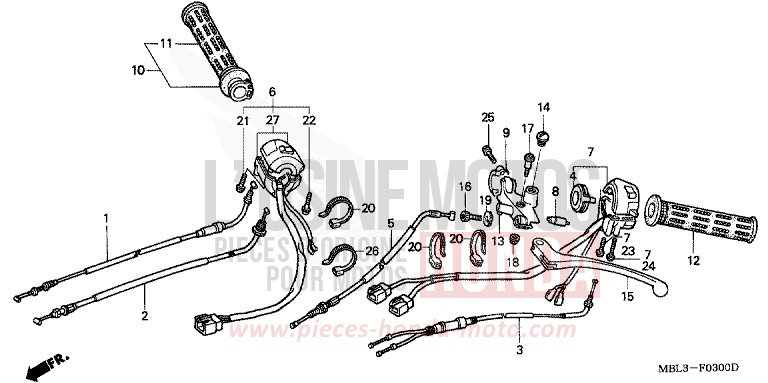 COMMUTATEUR/CABLE/LEVIER DE GUIDON de Deauville CARNELIAN RED METALLIC (R296) 2004