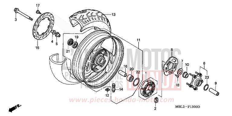 ROUE ARRIERE de Deauville SEVILLA BLUE MATALLIC (PB297) de 2004