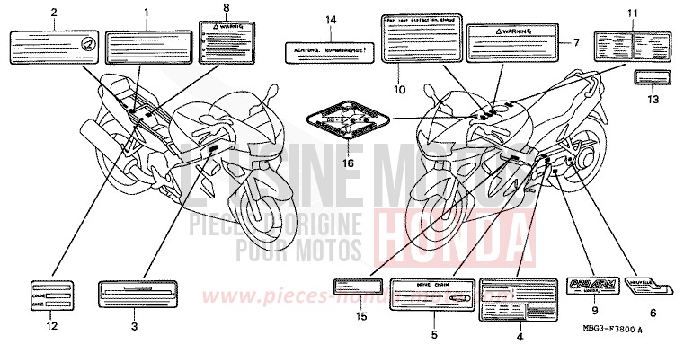 ETIQUETTE DE PRECAUTIONS de VFR800F ACCURATE SILVER METALLIC (NH146) de 2001