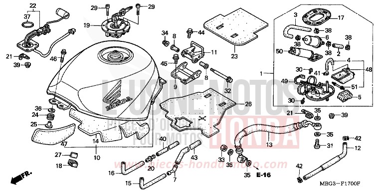 RESERVOIR A CARBURANT de VFR800F ITALIAN RED (R157) 2001