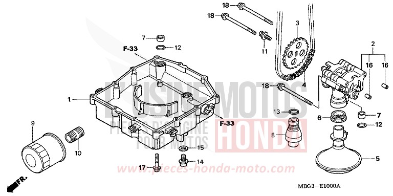 POMPE A HUILE de VFR800F PEARL PRISM BLACK (NH418) 1999