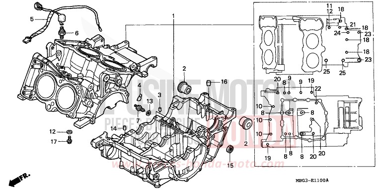 CARTER MOTEUR de VFR800F PEARL SHINING YELLOW (Y124) 1999