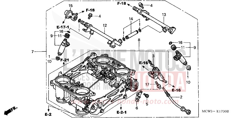 CORPS DE PAPILLON (ENS.) de VFR800F FORCE SILVER METALLIC (NH411) 2002
