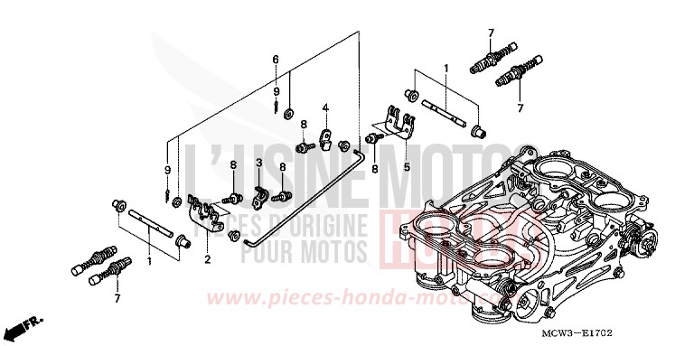 CORPS DE PAPILLON (PIECES CONSTITUTIVES) de VFR800F LAPIS BLUE METALLIIC (PB257) de 2002