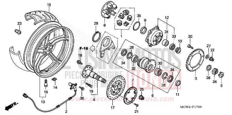 ROUE ARRIERE de VFR800F LAPIS BLUE METALLIIC (PB257) de 2002