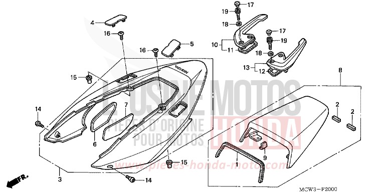 CAPOT ARRIERE de VFR800F LAPIS BLUE METALLIIC (PB257) de 2002
