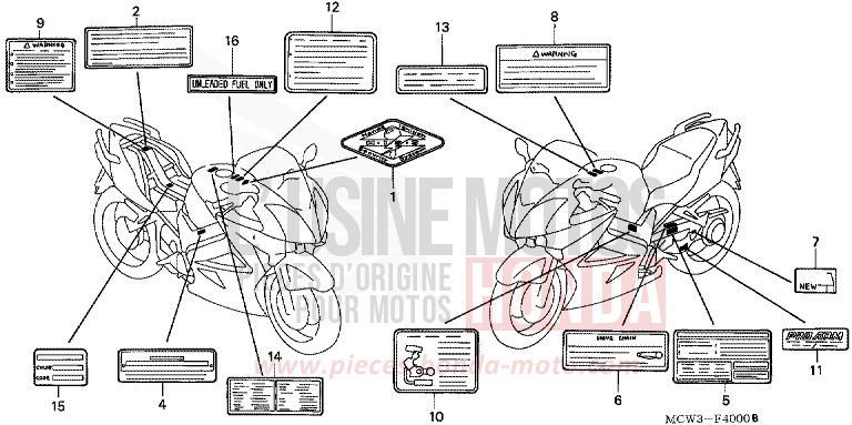 ETIQUETTE DE PRECAUTIONS de VFR800F LAPIS BLUE METALLIIC (PB257) de 2003