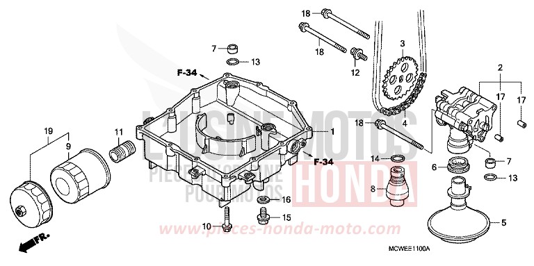 POMPE A HUILE de VFR800F CANDY GLORY RED-U (R101) de 2006