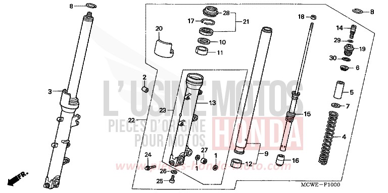 FOURCHETTE AVANT de VFR800F CANDY GLORY RED-U (R101) de 2006