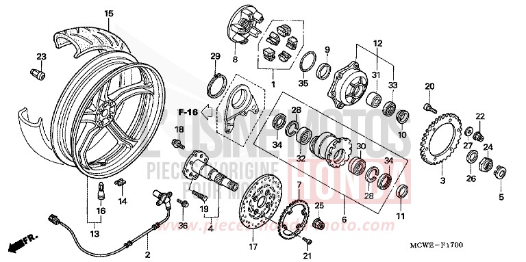 ROUE ARRIERE de VFR800F CANDY GLORY RED-U (R101) de 2006