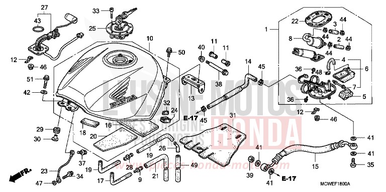 RESERVOIR A CARBURANT de VFR800F CANDY GLORY RED-U (R101) de 2006