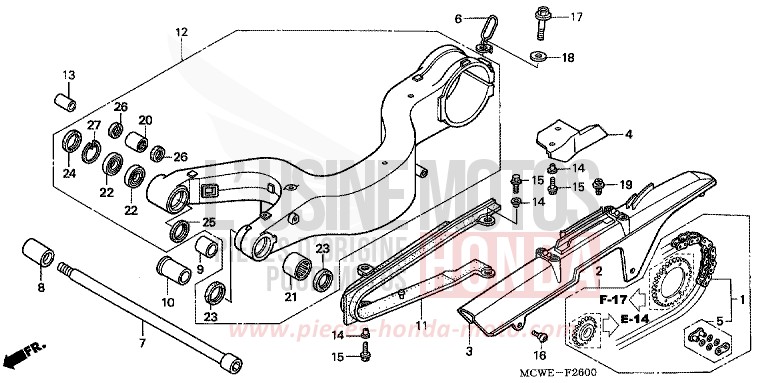 BRAS OSCILLANT de VFR800F CANDY GLORY RED-U (R101) de 2006