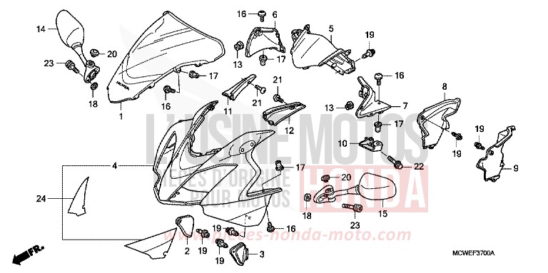 PANNEAU SUPERIEUR de VFR800F CANDY GLORY RED-U (R101) de 2006