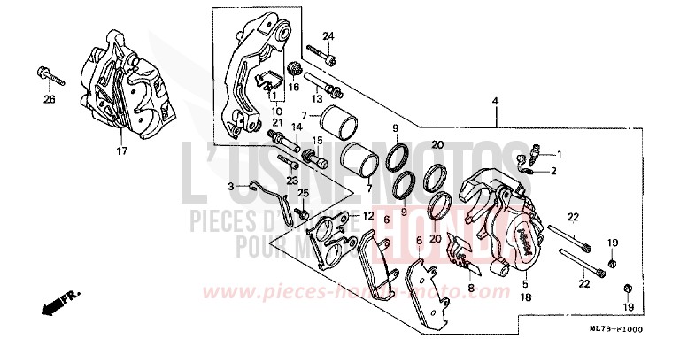 ETRIER DE FREIN AVANT (1) de VFR750F CANDY WAVE BLUE-U (PB161CU) 1986