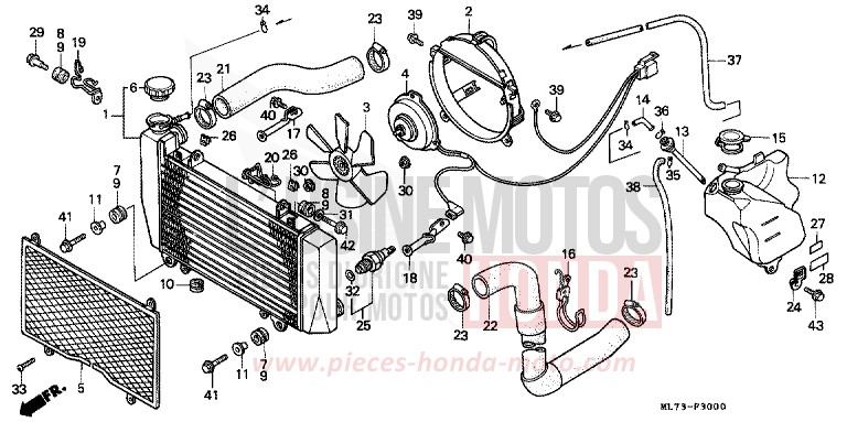 RADIATEUR de VFR750F GRANITE BLUE METALLIC-U (PB184MU) 1989