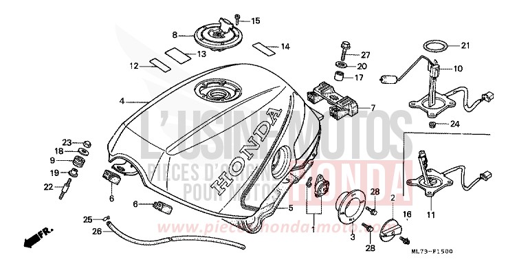 RESERVOIR A CARBURANT de VFR750F ITALIAN RED (R157) 1989