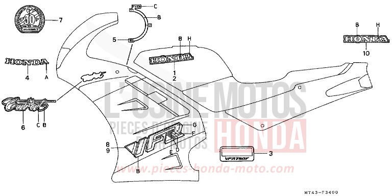 RAYURE/MARQUE (1) (VFR750FL/FM-CM) de VFR750F ITALIAN RED (R157) 1990