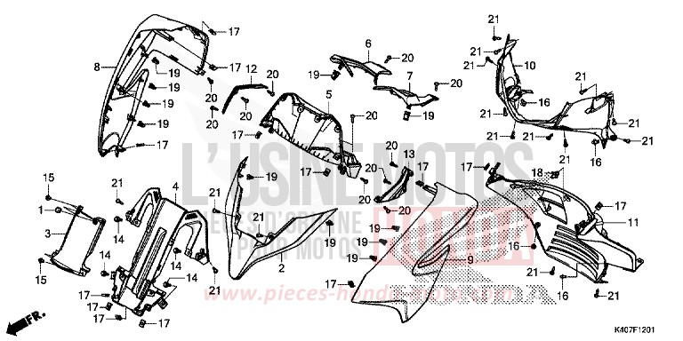 GAINE DE PROTECTION AVANT/TABLEAU DES COMPTEURS (NSS125ADK) de Forza MAT CARNELIAN RED METALLIC (R384) de 2019