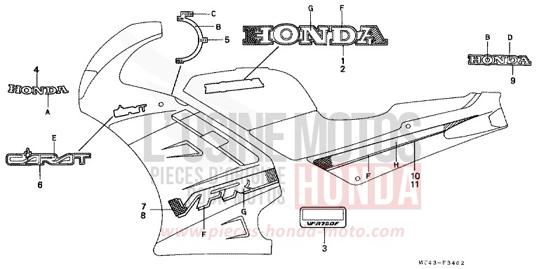 RAYURE/MARQUE (3) (VFR750FN) de VFR750F TASMANIA GREEN ME (G142) de 1992
