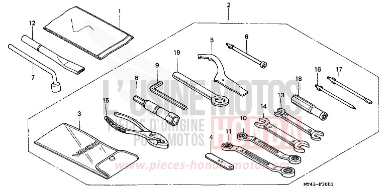 OUTILS (VFR750FR/FS/FT/FV) de VFR750F PURE RED (R158D) de 1994