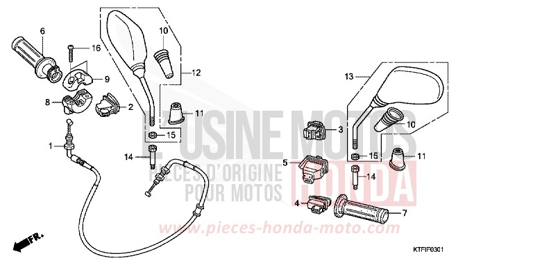 COMMUTATEUR/CABLE/MIROIR (SH125/R/150/R) de SH125 VELVET RED METALLIC (R302) de 2010