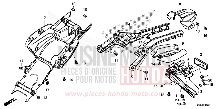 GARDE-BOUE ARRIERE de CB125R NOIR (NH1) 2018