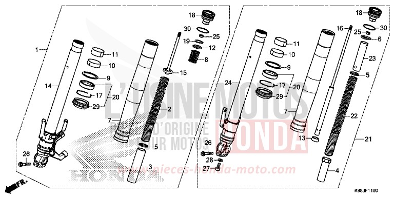FOURCHETTE AVANT de CB125R CANDY CHROMOSPHERE RED (R381) 2018