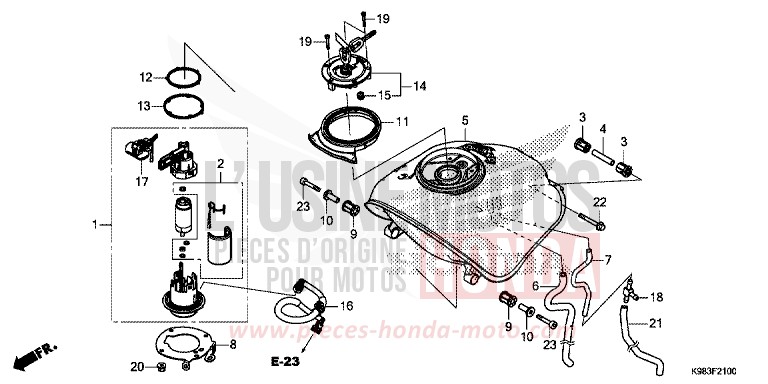 RESERVOIR A CARBURANT de CB125R CANDY CHROMOSPHERE RED (R381) 2018
