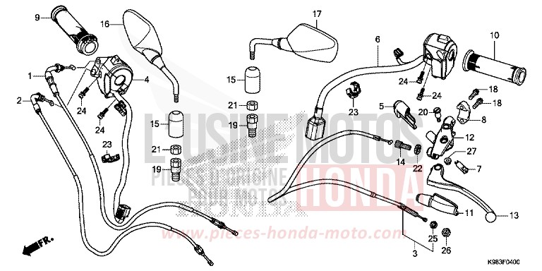LEVIER DE GUIDON/COMMUTATEUR/CABLE/MIROIR de CB125R PEARL METALLOID WHITE (NHA96) 2018