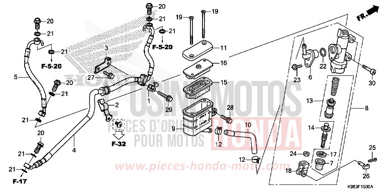MAÎTRE-CYLINDRE DE FREIN ARRIÈRE de CB125R PEARL METALLOID WHITE (NHA96) 2018