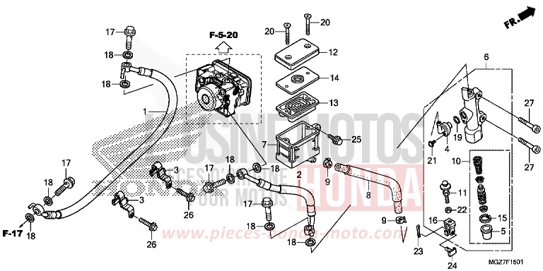 REAR BRAKE MASTER CYLINDER (ABS) de CB500X MAT GUNPOWDER BLACK METALLIC (NH436) 2015