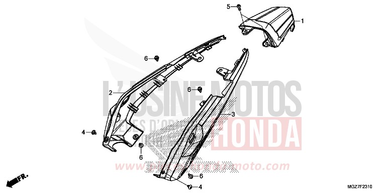 CAPOT ARRIERE de CB500X MAT PEARL SUMMIT WHITE (NHB57) de 2015