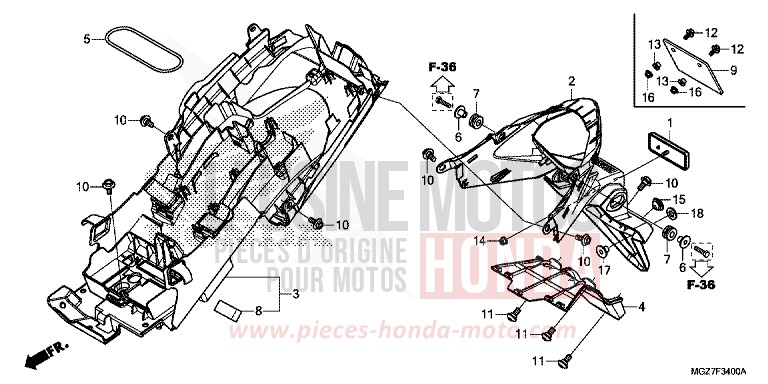 GARDE-BOUE ARRIERE de CB500X MAT PEARL SUMMIT WHITE (NHB57) 2015