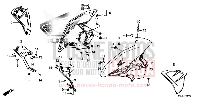 CARENAGE MILIEU de CB500X MAT PEARL SUMMIT WHITE (NHB57) de 2015