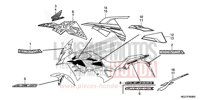 MARQUE/RAYURE de CB500X MAT PEARL SUMMIT WHITE (NHB57) de 2015
