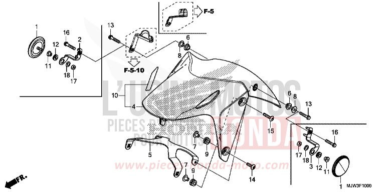 AILE AVANT de CB500X MAT GUNPOWDER BLACK METALLIC (NH436) de 2016