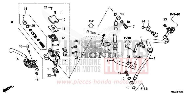 MAITRE-CYLINDRE DE FREIN AVANT CYLINDRE (CB500XA/CB400XA) de CB500X CANDY ROSY RED (R340) de 2017