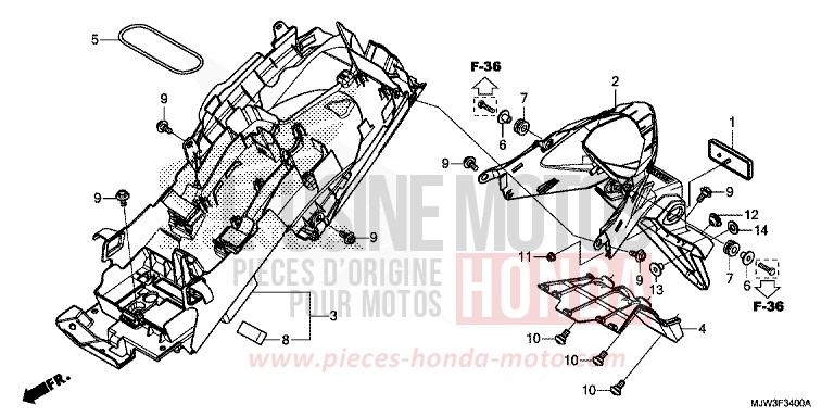 GARDE-BOUE ARRIERE de CB500X NITRIC ORANGE (YR271) 2017
