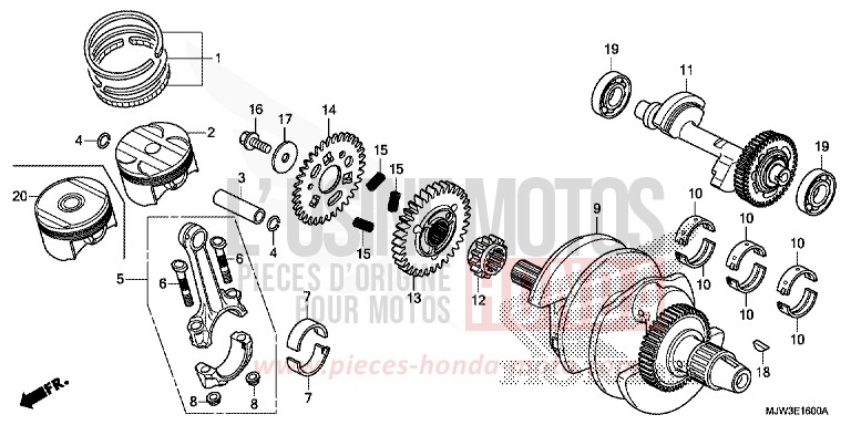 ARBRE VILEBREQUIN/PISTON de CB500X PEARL HORIZON WHITE (NHB61) de 2017