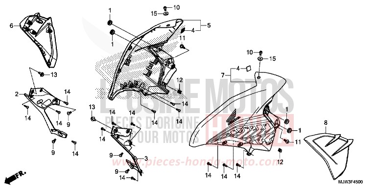 CARENAGE MILIEU de CB500X PEARL HORIZON WHITE (NHB61) de 2017