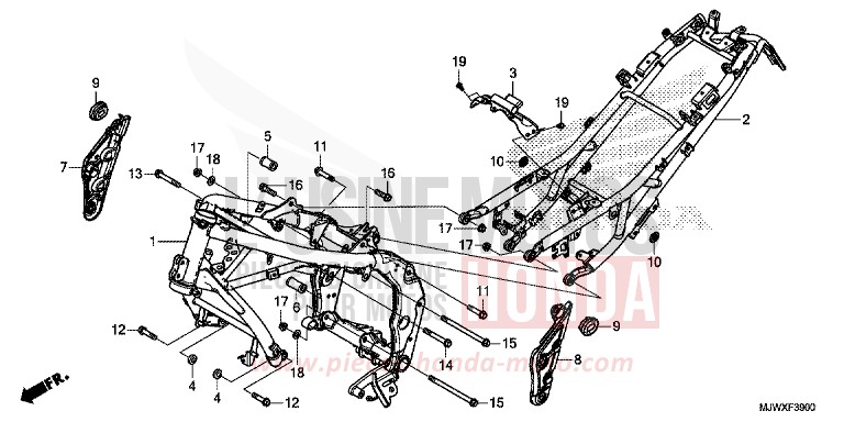 CARROSSERIE DE CHASSIS de CB500X CANDY CHROMOSPHERE RED (R381) 2018