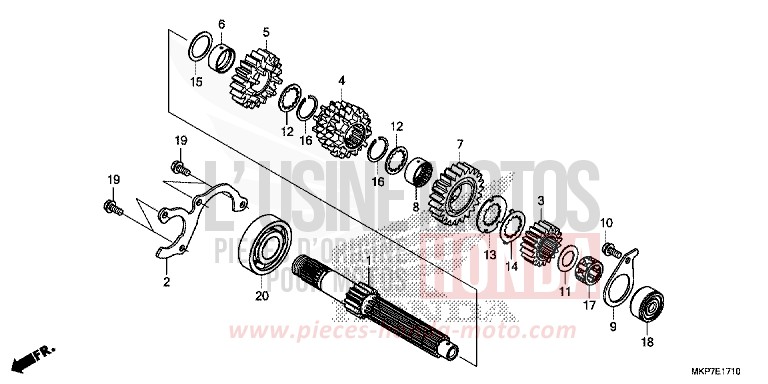 BOITE DE VITESSES (ARBRE SECONDAIRE) de CB500X GRAND PRIX RED (R380) 2019